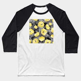 Yellow peonies - gray leaves Baseball T-Shirt